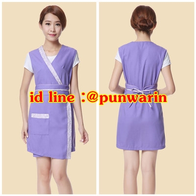ชุดพนักงานนวดสปา ชุดพนักงานเสริมสวย เดรสผ้าป้าย ชมพูสด ชมพูอ่อน ม่วง ดำ one size S6103009 เดรสตัวเดียวผ้าป้าย