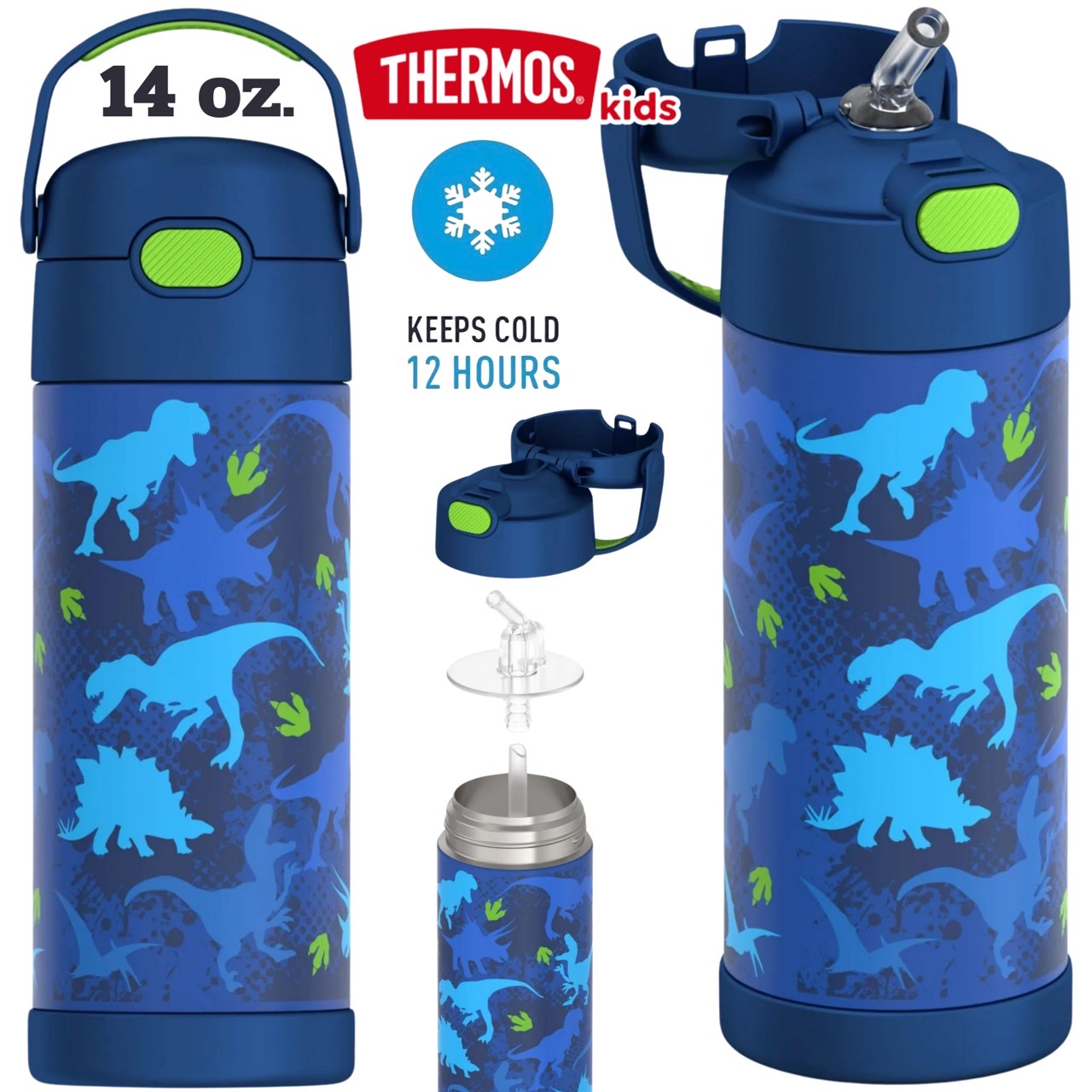 ของแท้🇺🇸ขนาดใหม่ 14oz [414ml ] กระติกน้ำ Thermos Funtainer Bottle with Straw Dinosaur เก็บร้อนเย็นได้ถึง 12 ชั่วโมง ราคา 1,090 บาท