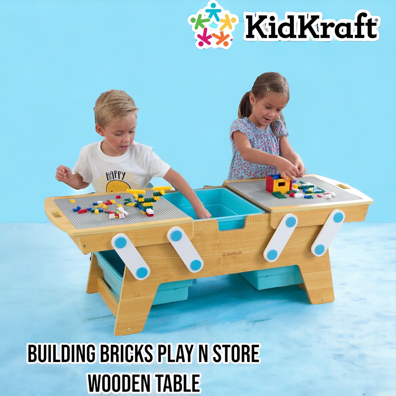 นำเข้า USA KidKraft Building Bricks Play N Store โต๊ะกิจกรรมไม้, ที่เก็บของเล่นเด็กพร้อมถัง, รวมบล็อกมากกว่า 200 ชิ้น ราคา 16,900 บาท