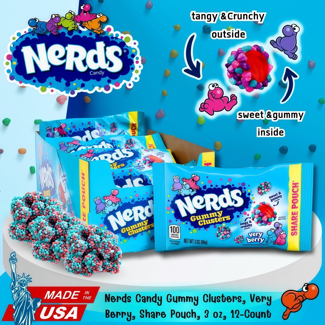 ใหม่ล่าสุด✨นำเข้าเองจาก🇺🇸 Nerds Gummy Clusters Very Berry ถุง 3 ออนซ์