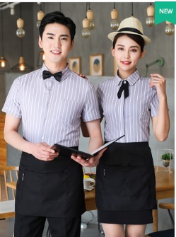 F6203009 เสื้อพนักงานต้อนรับ เสื้อพนักงานเสริฟ เสื้อพนักงานโรงแรม เสื้อพนักงานร้านอาหาร สีภาพ L-3XL F6203009 เสื้อ+ ผ้ากันเปื้อนตามรูป