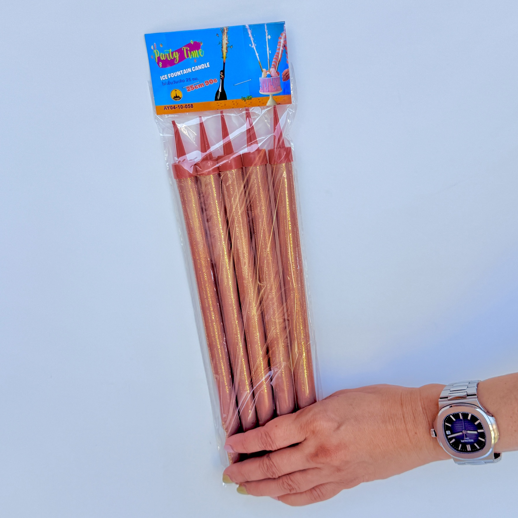 AY Birthday Cold fountain 25cm. (27cm. including base) 90s. (Pack of 5 sticks)