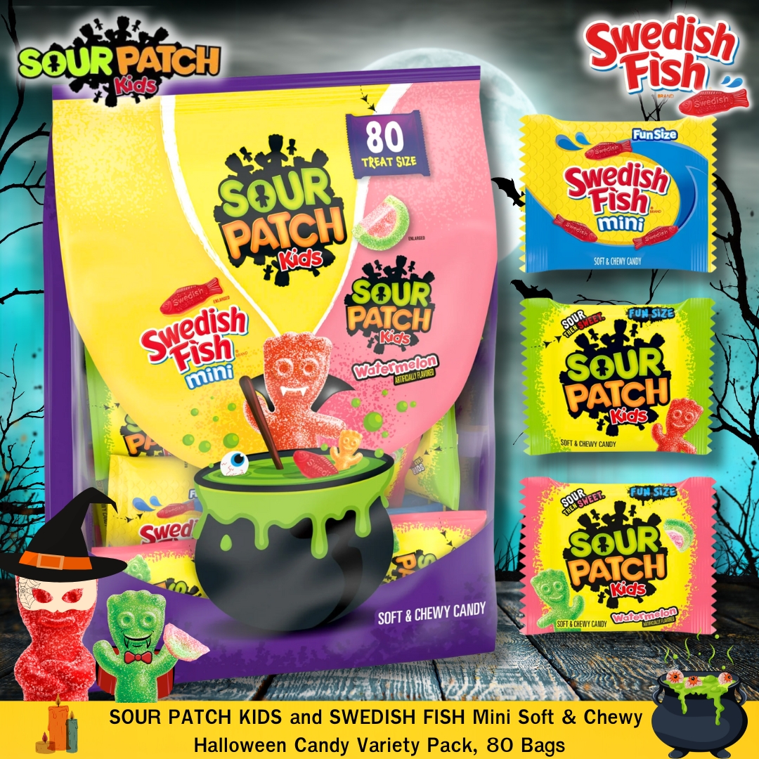 นำเข้า 🇺🇸 🎃 สุดคุ้ม! Variety Pack 80 ซอง ได้ 3 รสชาติยอดนิยม! 💥 ไม่ต้องเลือกให้วุ่นวาย! Original, Watermelon และ Swedish Fish คละอยู่ในถุงนี้🧛♀️