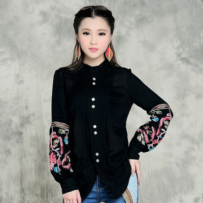 UM5806003 เสื้อชีฟองคอกลมแขนยาว แต่งลายปะปลายแขนย้อนยุค แฟชั่นโบฮีเมียน M-2XL (พรีออเดอร์) รอ 3 อาทิตย์หลังโอน UM5806003 ตัว