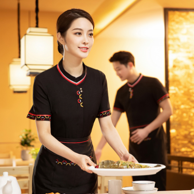 เสื้อฟอร์มพนักงานร้านอาหารกาแฟโรงแรม แขนสั้น แดง ดำ ม่วง L-4XL F6705021 เสื้อ ** ขั้นต่ำ 2 ตัว