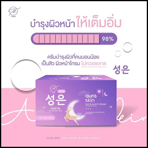 ออร่าสกิน เดย์ & ไนท์ ครีม Aura Skin Day & Night Cream by Thida (ส่งฟรี)