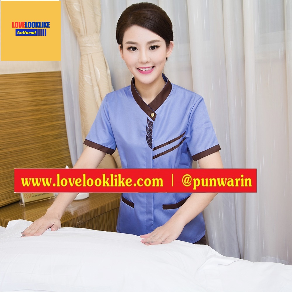ชุดพนักงานทำความสะอาดแขนสั้นโรงแรม รีสอร์ทร้านอาหาร ฟ้า เขียว เบจ L-4XL D6308004 ตัว