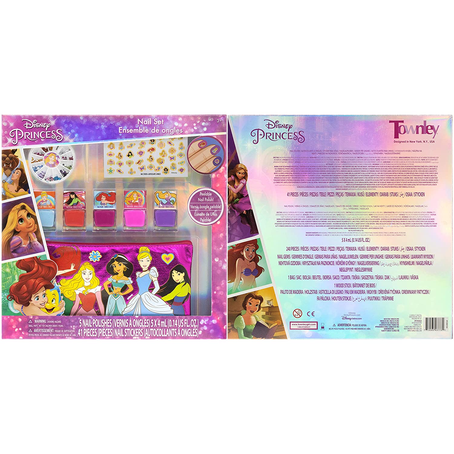 Townley Girl Non-Toxic Peel-Off Quick Dry Nail Polish สีทาเล็บ 5 สี อัญมณีสำหรับเล็บ 240 ชิ้น และกระเป๋า สำหรับงานปาร์ตี้ แปลงโฉม ราคา 590 - บาท