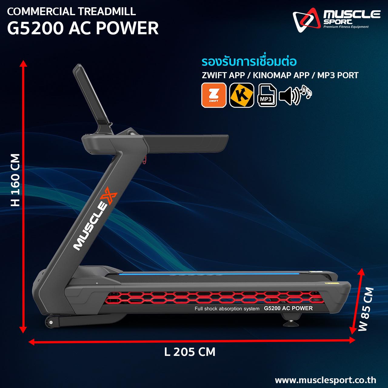 ลู่วิ่งไฟฟ้ามอเตอร์AC MuscleX G5200 ลู่วิ่งไฟฟ้าฟิตเนส, ลู่วิ่งไฟฟ้าราคา