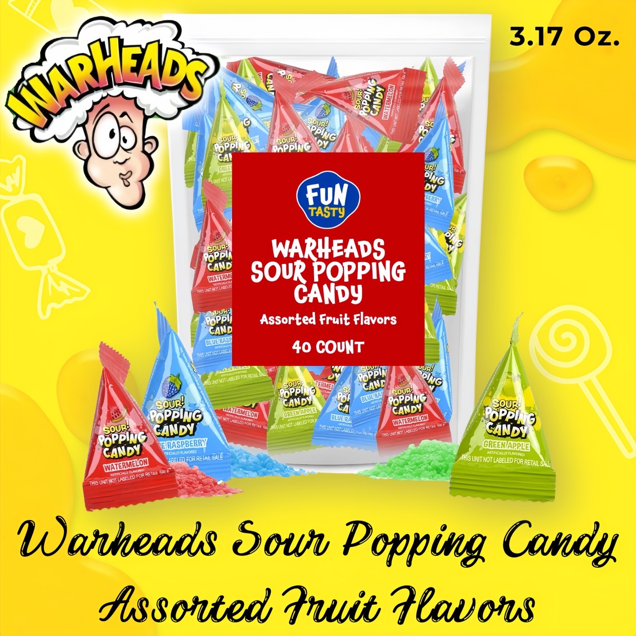 ‼ NEWลูกอมผลไม้💥นำเข้า🇺🇸 Warheads Sour Popping Candy Assorted Fruit Flavors, 40 Count Bag - ลูกอมรสผลไม้รวมของ Warheads Sour ราคา 140 บาท /5ซอง