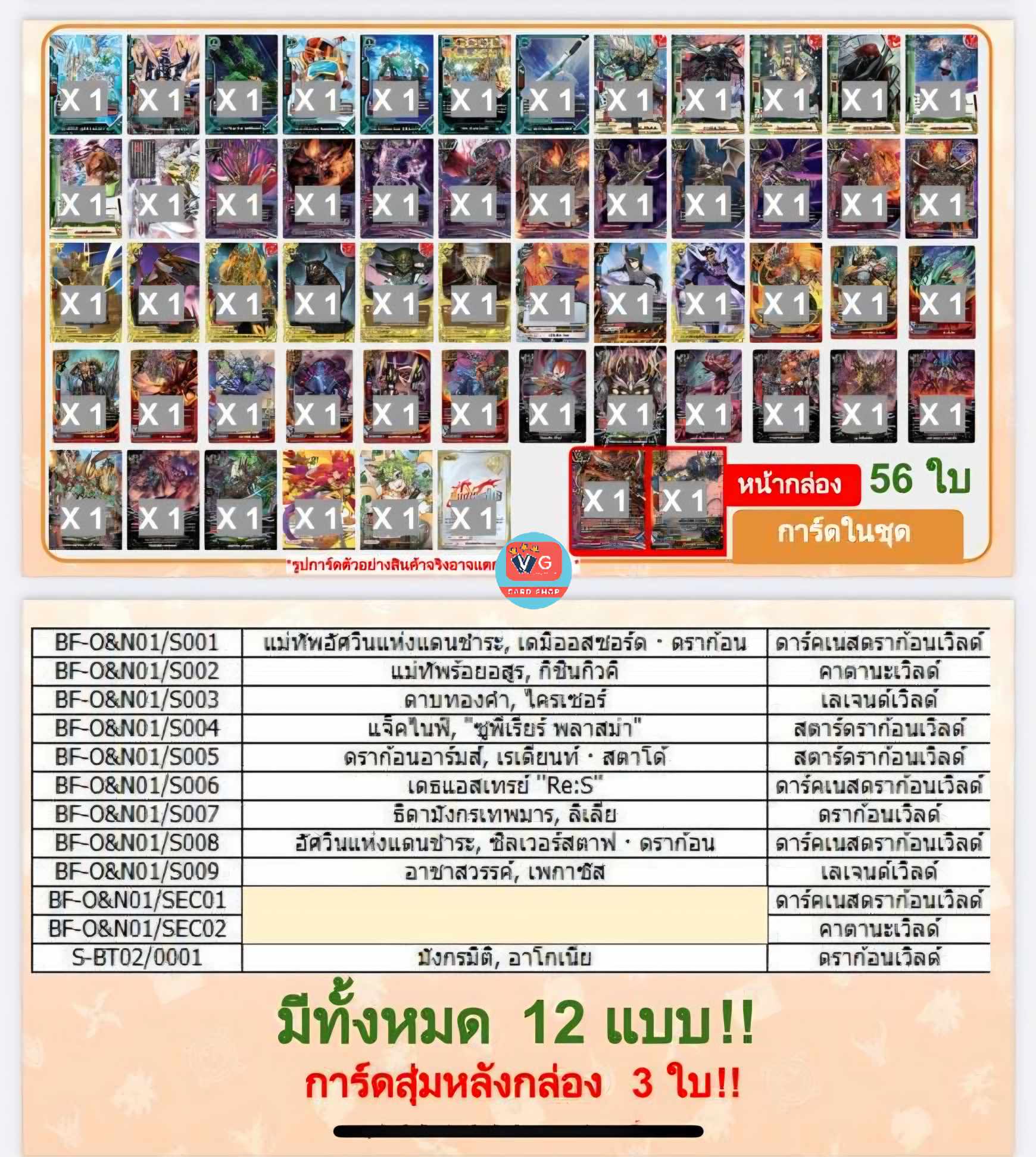 BFTO&N01 การ์ดบัดดี้ไฟท์ โอเวอร์ไดรฟ์ & นิวไดรฟ์ 01 OD ND Buddyfight