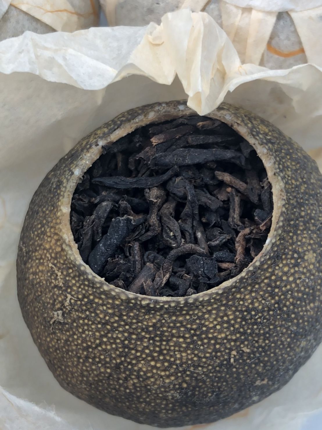 ชาเปลือกส้ม 1 ลูก 小青柑陈皮宫廷普洱茶 ชาใส่ในเปลือกส้ม ชาเปลือกส้ม ชาผู่เออร์ชาส้มเนื้อเขียว ชาเสี่ยวชิงกัง