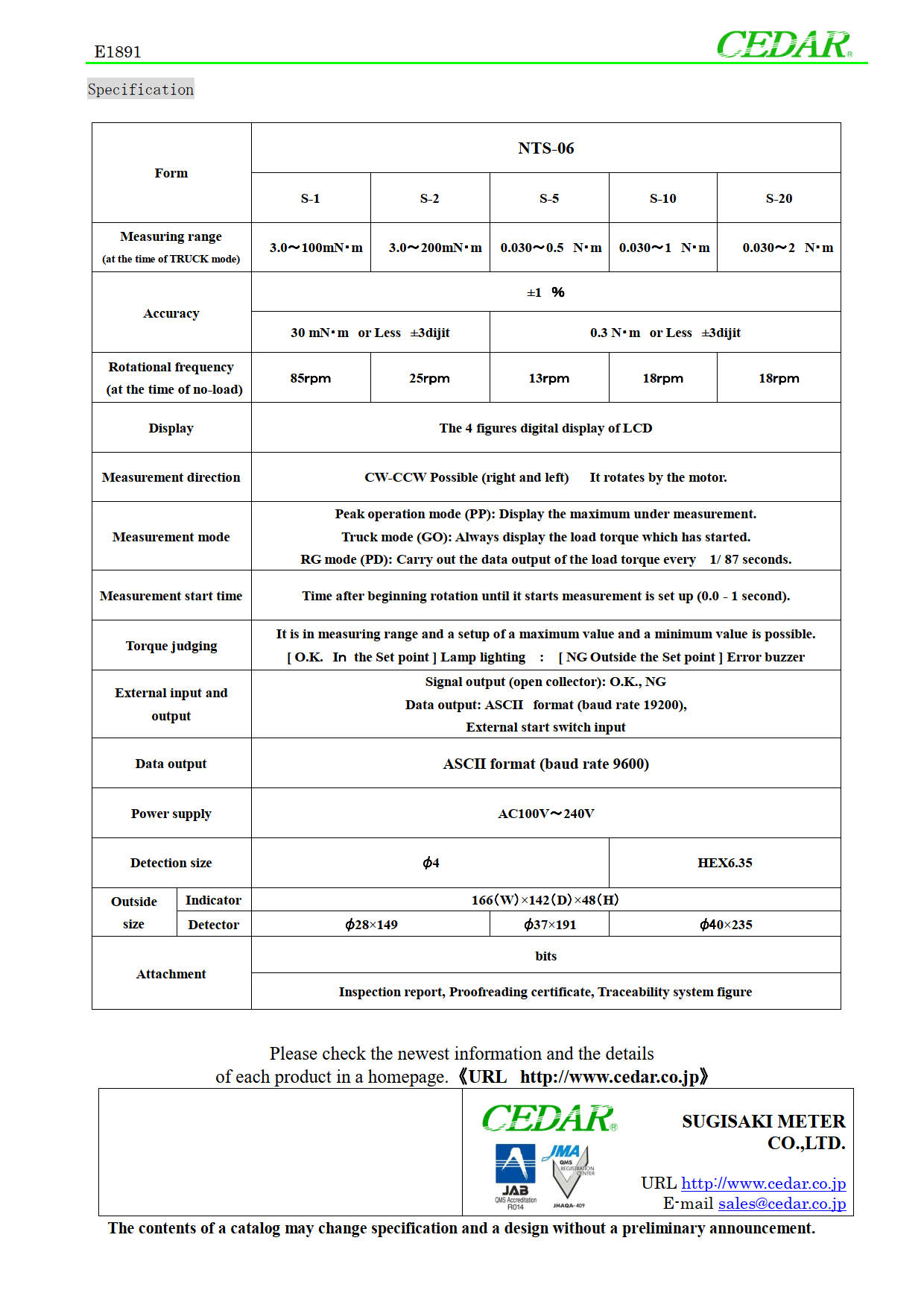 Cedar รุ่น NTS-6/S-1 เครื่องวัดแรงบิดหมุน,Rotation torque meter Range:3.0~100mN/m