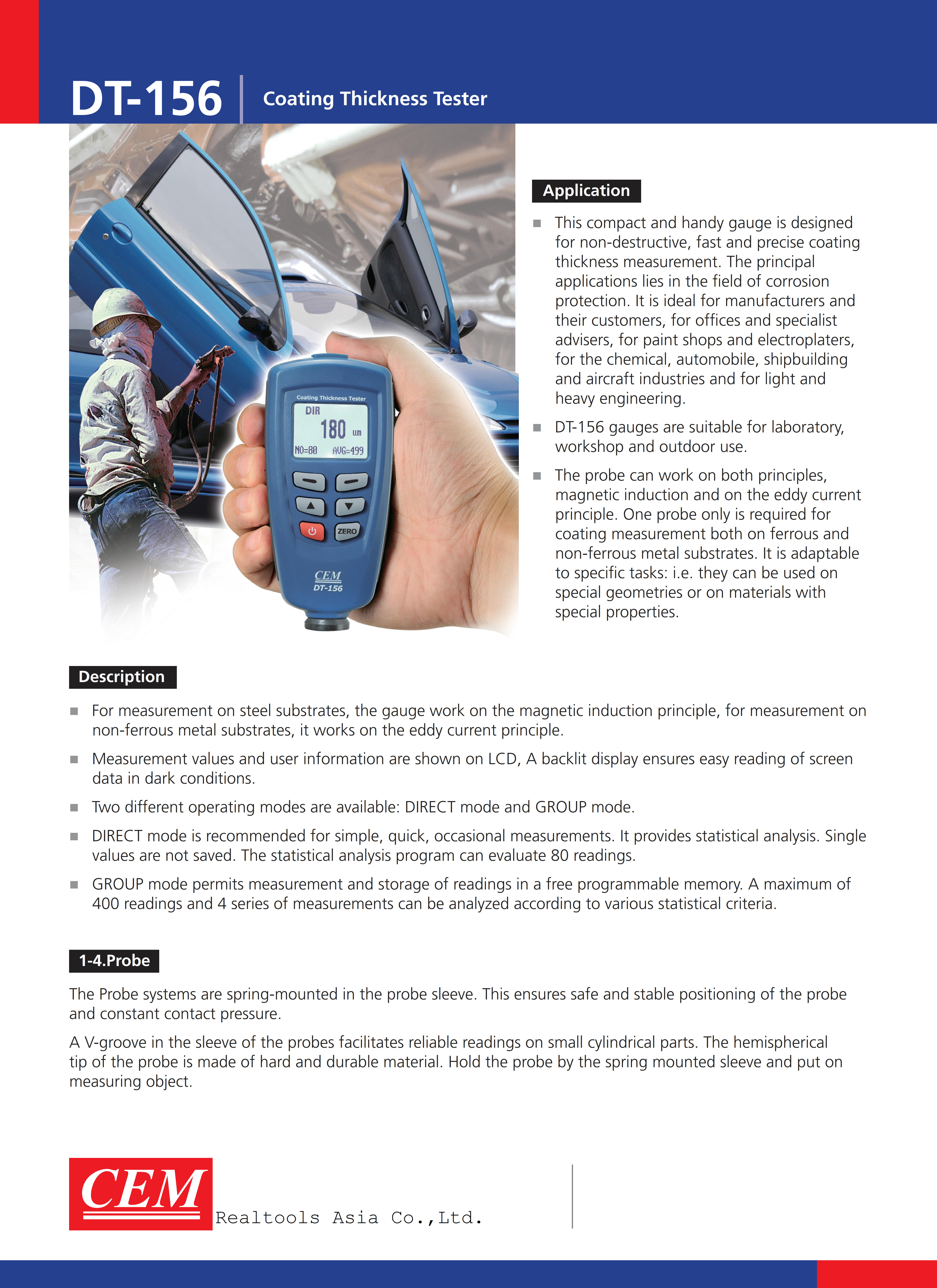 CEM รุ่นDT-156เครื่องวัดความหนาเคลือบ,Coating thickness tester,meas.range:0~1250µm(F/N)