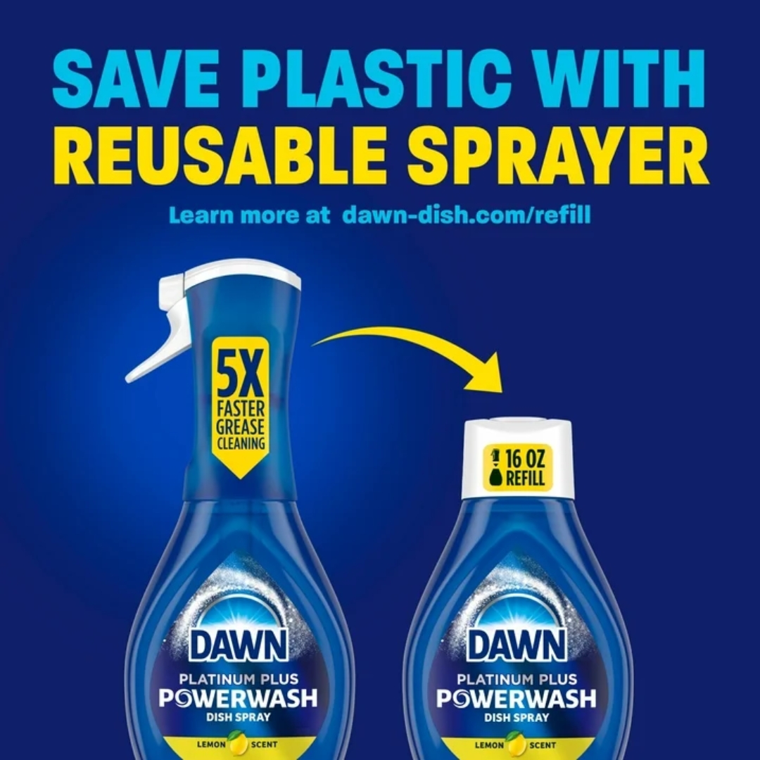 นำเข้า 🇺🇸 หยุดแช่‼️ เริ่มฉีด‼️ 🫧สเปรย์ Dawn Powerwash, น้ำยาล้างจาน, น้ำยาล้างจาน, อุปกรณ์ทำความสะอาด กลิ่นมะนาว 🍋 1 Starter Kit + 3 Refills, 64 Fl Oz. ✨