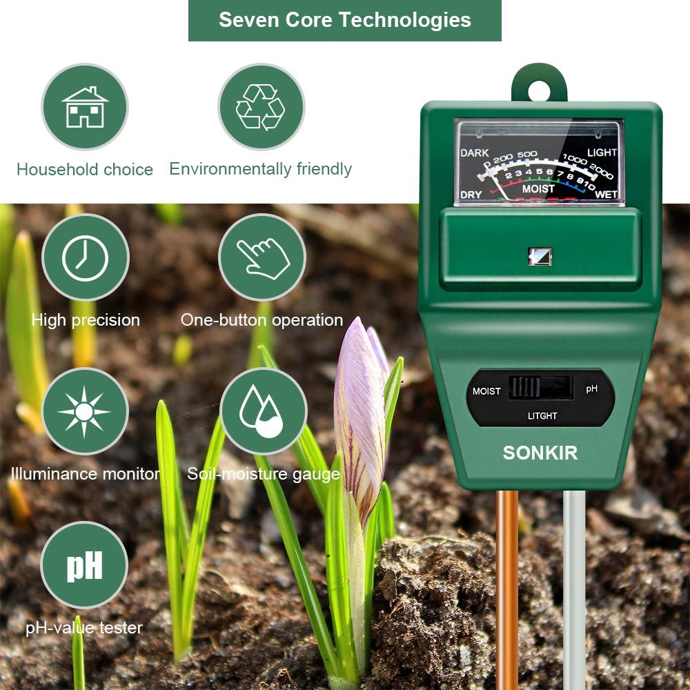 Sonkir รหัส MS-02 เครื่องวัดค่าความเป็นกรด-ด่างของดิน,3-in-1,Soil pH Meter,Soil Moisture,Light,pH Gardening Tool Kits