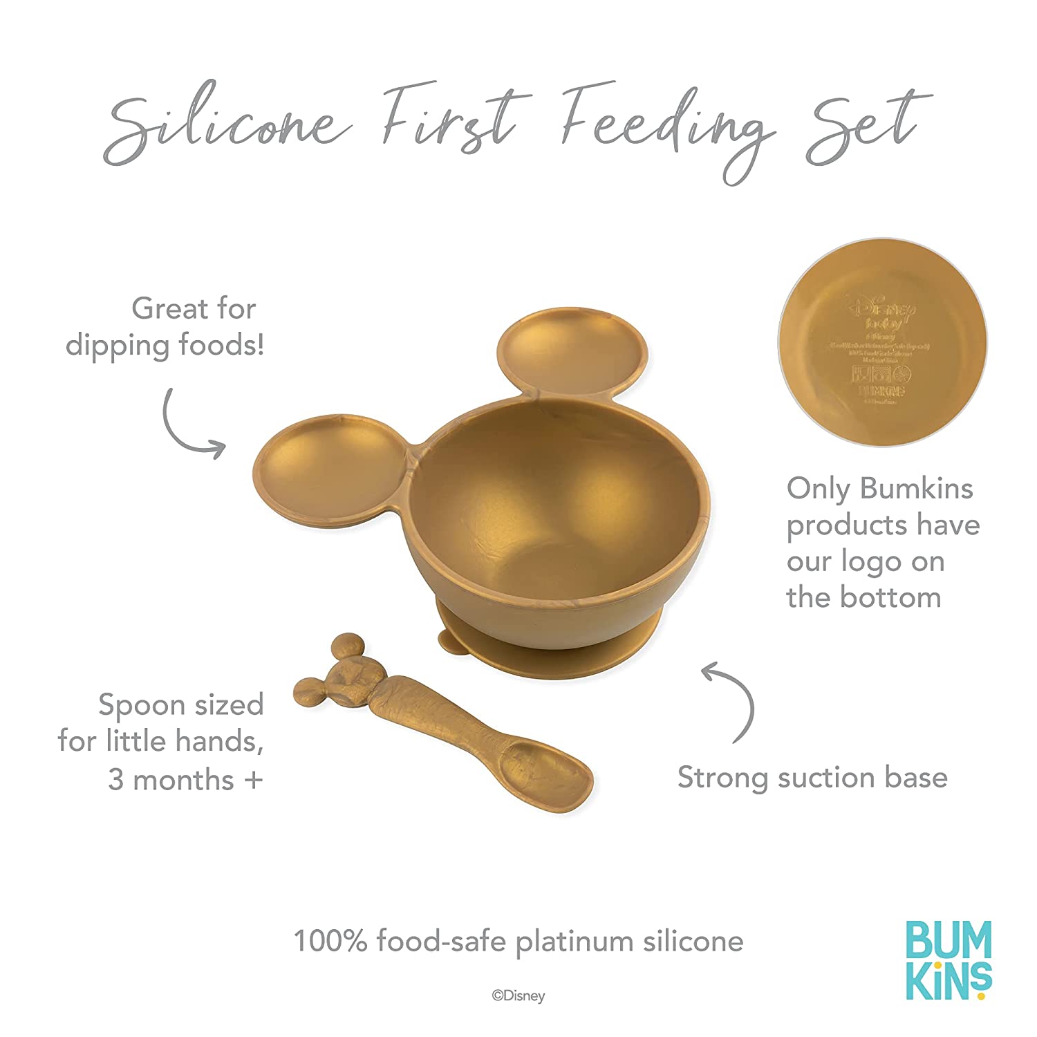 ชุดซิลิโคนจานอาหารเด็กเเรกเกิด Bumkins Disney Minnie Mouse First Feeding, Baby Led Weaning - Gold ราคา 890.- บาท