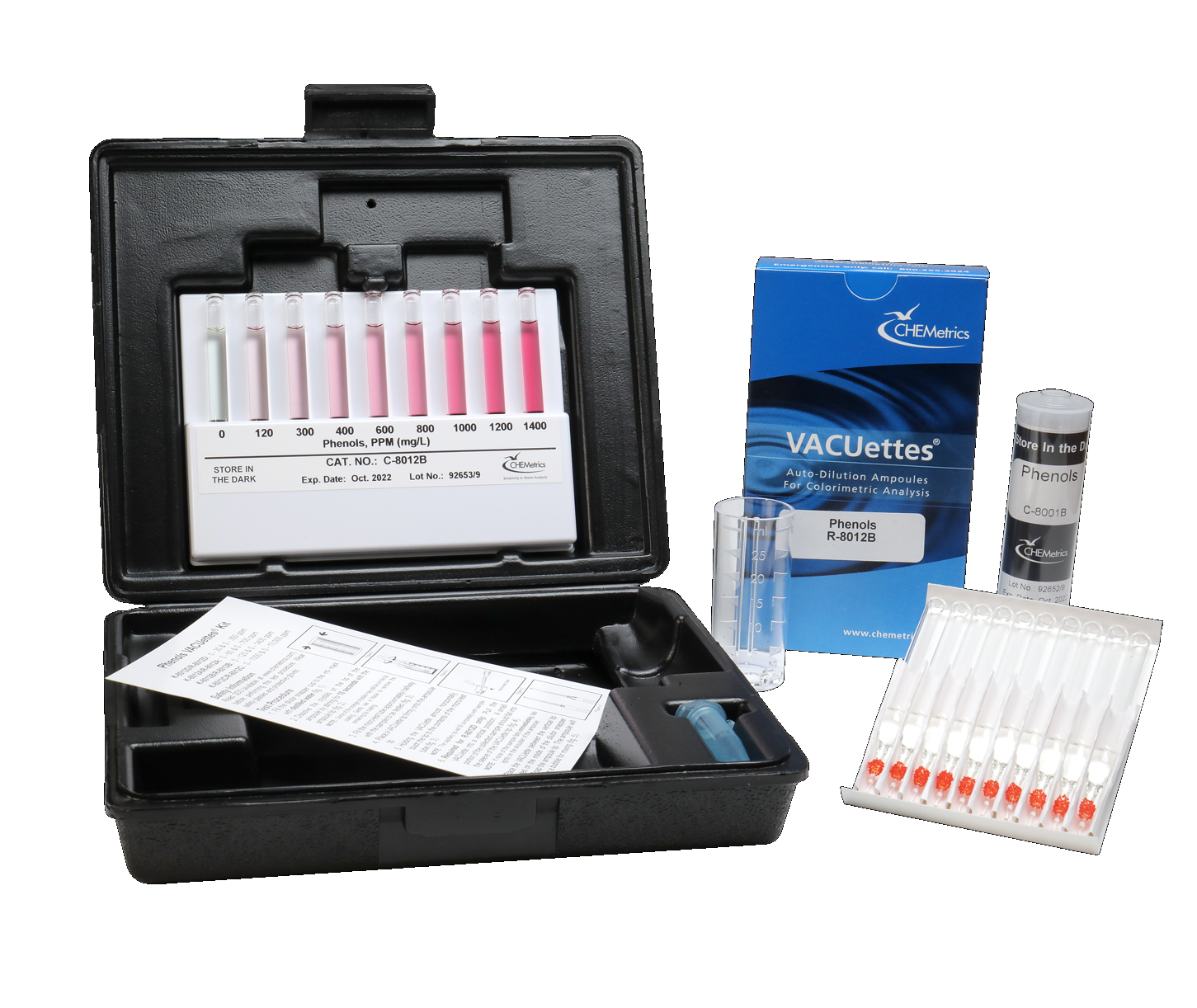 CHEMets รหัสสินค้าK-8012Bชุดทดสอบคุณภาพน้ำค่าฟีนอล,Phenols Visual High Range Kit,Meas.range:0～120&0～1400ppm