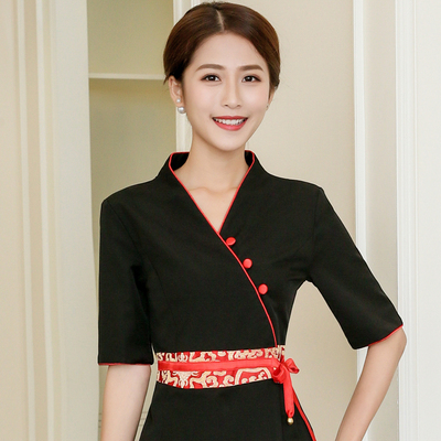 ชุดพนักงานนวดสปา ชุดพนักงานเสริมสวย ชุดทำงาน ชุดสูท น้ำเงิน ม่วง ชมพู ดำ S-4XL T6308002 ชุด