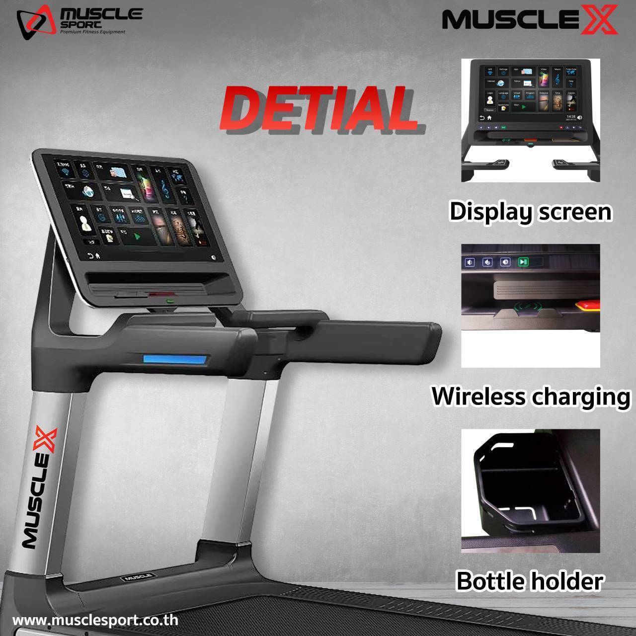 ลู่วิ่งไฟฟ้าMuscleX GT X Max Touch Screen ทัชสกรีน, ลู่วิ่งไฟฟ้ามอเตอร์AC, ลู่วิ่งไฟฟ้าฟิตเนส, ลู่วิ่งไฟฟ้าราคา