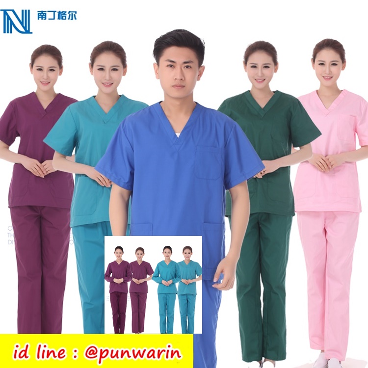 ชุดฟอร์มพนักงานสำเร็จรูป ชุดหมอผ่าตัด ชุดพยาบาลห้องผ่าตัด แขนสั้นและแขนยา TK6301002 ชุด
