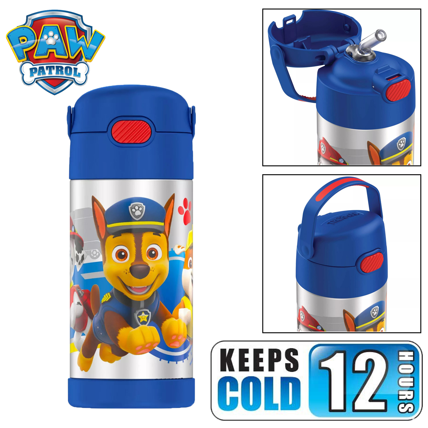 New กระติกน้ำเก็บความเย็น มีหูหิ้ว Paw Patrol Thermos Vacuum Insulated Stainless Steel 12 Ounce Funtainer with Straw