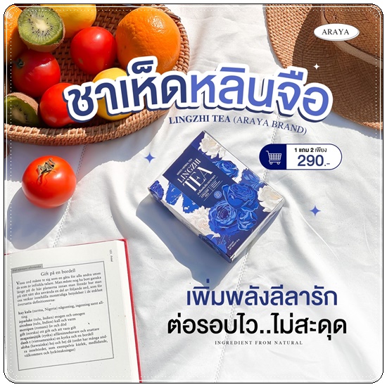 ชาเห็ดหลินจือ อารยา Lingzhi Tea Araya (1แถม2)