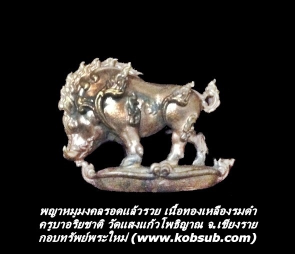 พญาหมูมงคลรอดแล้วรวย เนื้อทองเหลืองรมดำ ครูบาอริยชาติ วัดแสงแก้วโพธิญาณ