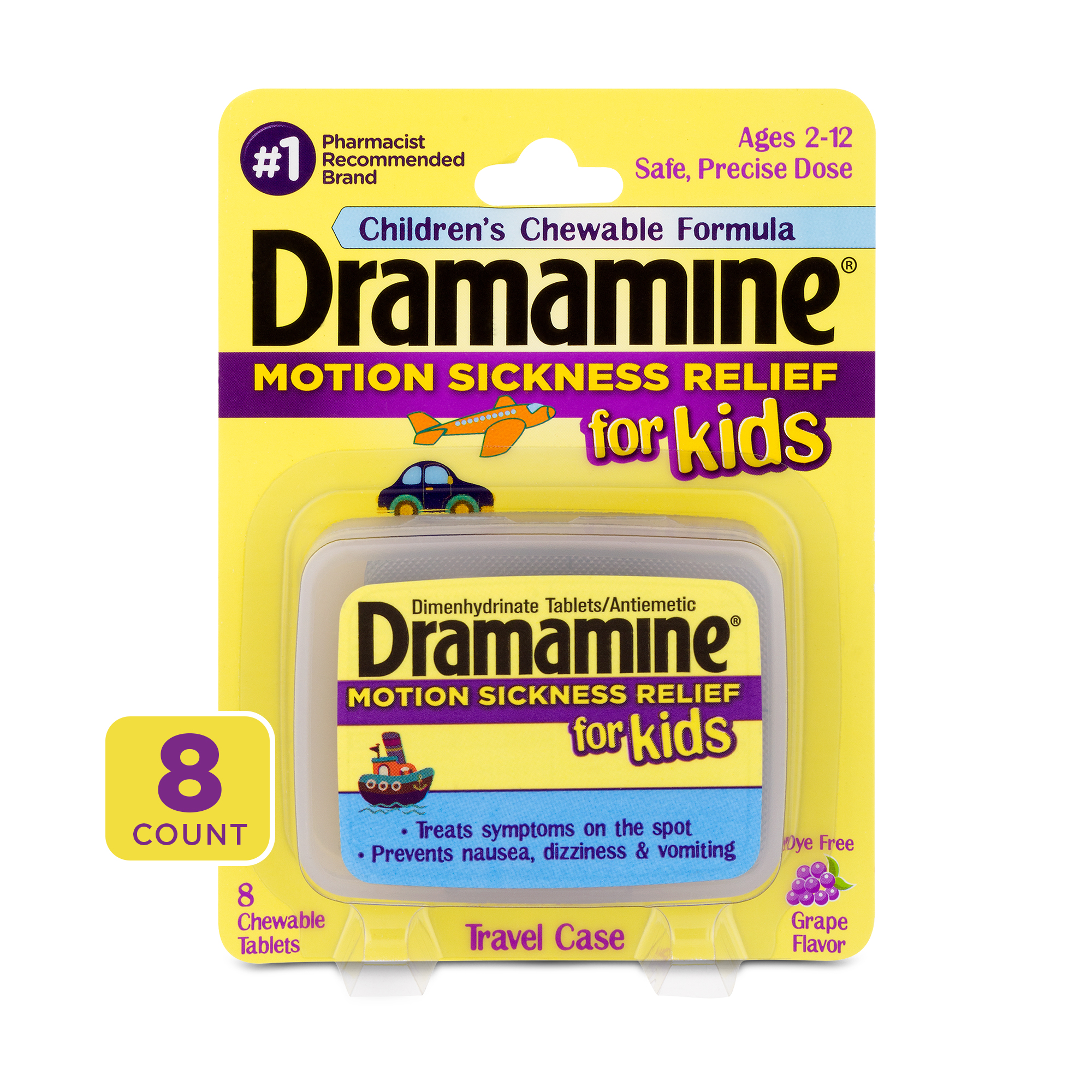 ผลิตภัณฑ์ แก้เมารถ เด็ก รสองุ่น Dramamine Chewable Motion Sickness Relief for Kids 8 เม็ด ราคา : 380 บาท ส่งเอกชน : 50 บาท // สั่งสินค้าลูกค้าทักเข้าLine @Babythingshop ได้เลยนะคะ