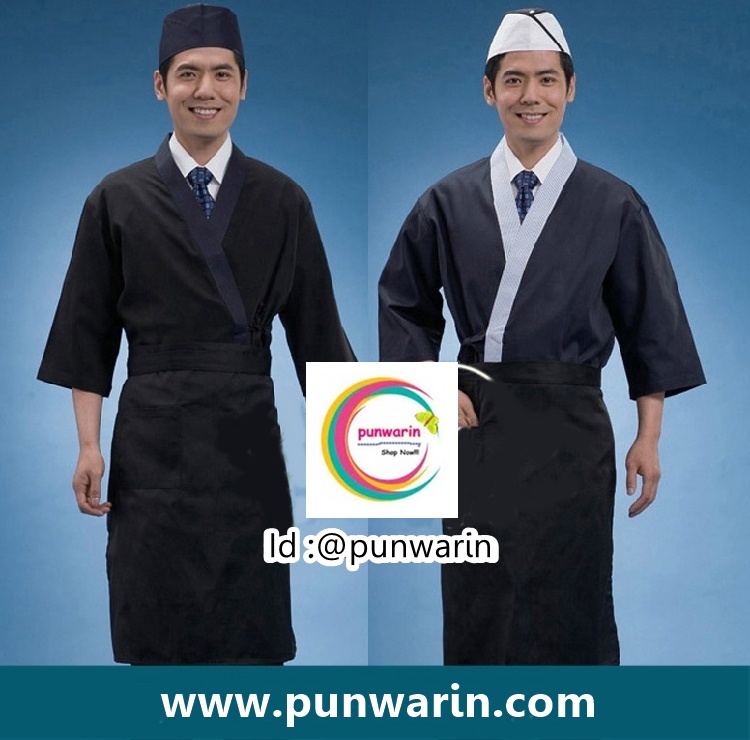 G6109001ชุดซูชิกิโมโนสไตร์ญี่ปุ่นเสริฟ สำหรับห้องอาหารญี่ปุ่นเกาหลีจีน เสื้อเชฟ พ่อครัว ดำ S M L XL XXL XXXL G6109001 ตัว