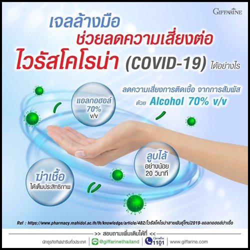 กิฟฟารีน ไฮจีนิค แฮนด์ เจล Giffarine hygienic hand gel เจลล้างมือ สูตรพิเศษ