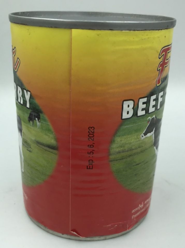 เนื้อกระป๋อง ยี่ห้อ Fuji Stewed Beef เนื้อวัวกระป๋อง Burmese food อาหารแคมป์ปิ้ง camping เนื้อกระป๋องพม่า ขนาดบรรจุ 425 กรัม ฺBeef Curry อาหารพม่า เนื้อสัตว์กระป๋อง อาหารกระป๋องจากพม่า Canned Pork