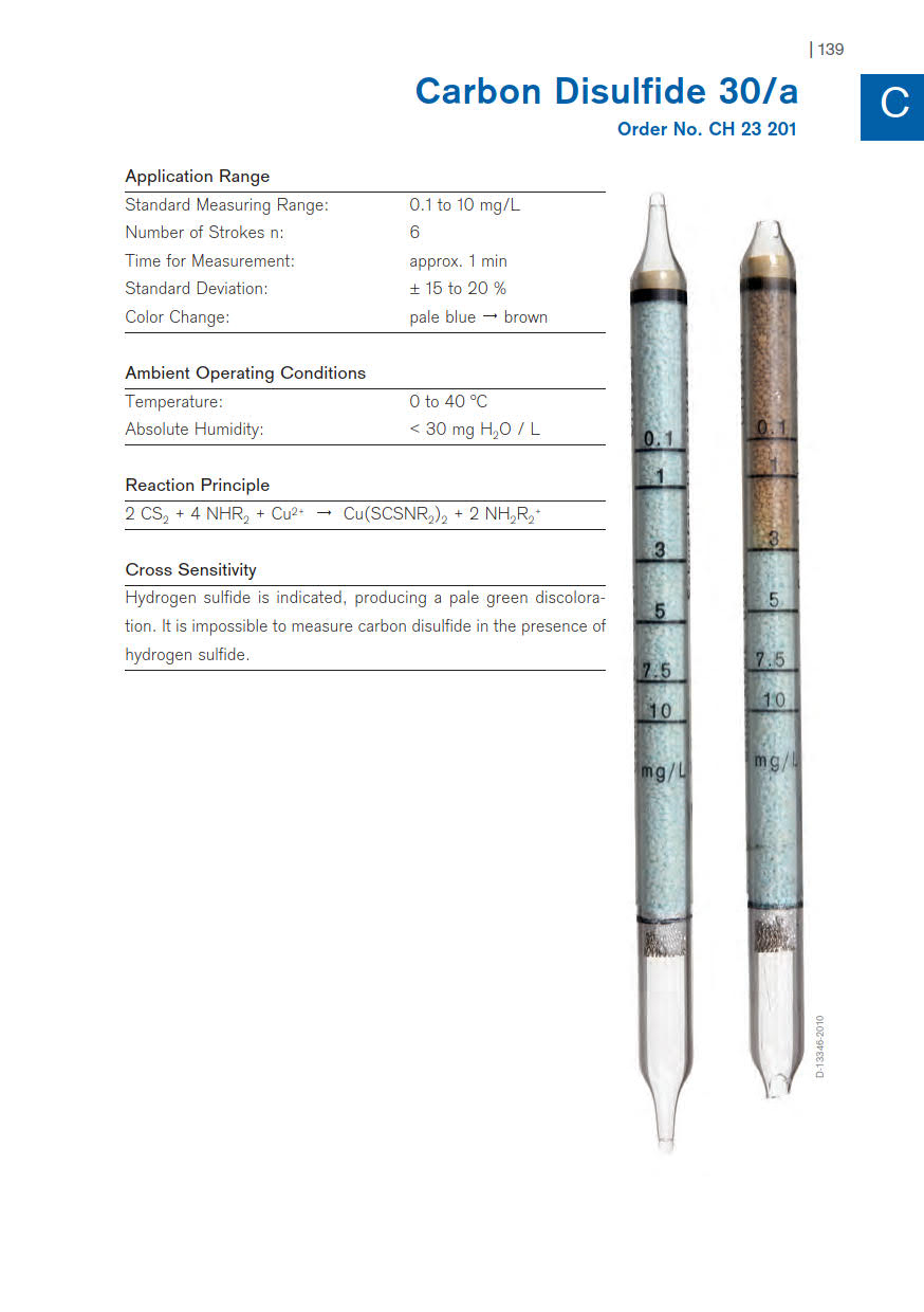 Dräger รหัส CH23201 หลอดวัดความเข้มข้นของก๊าซ , Gas detector tubes Carbon Disulfide 30/a , meas.range: 32~3,200 ppm , quantity: 10pcs/Box