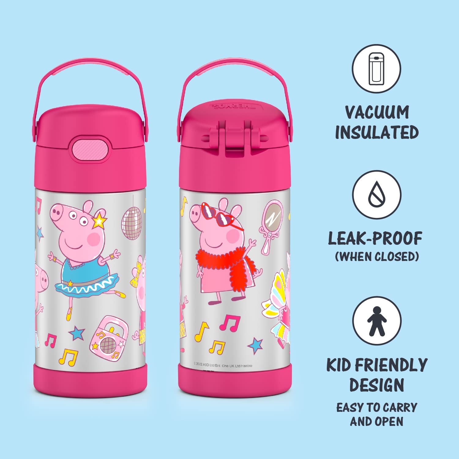 กระติกดูดน้ำแตนเลสหุ้มฉนวนสุญญากาศยี่ห้อ Thermos ของแท้ขนาด 12 ออนซ์ ลาย Peppa Pig ราคา 990 - บาท