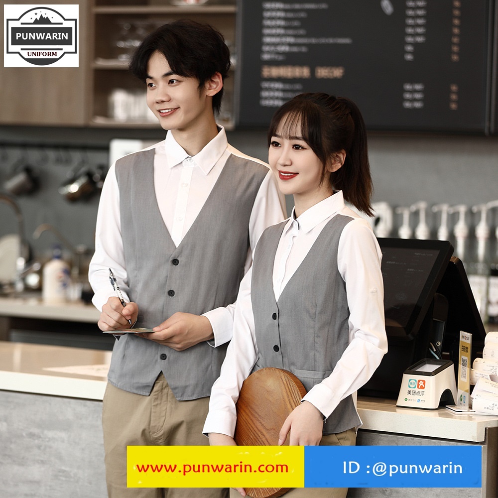 KTV ชุดพนักงานร้านอาหารร้านกาแฟโรงแรมรีสอร์ต แขนยาว เสื้อกั๊กในตัว สีภาพ L-5XL FE6510004 ตัว **2 ตัวขึ้นไป