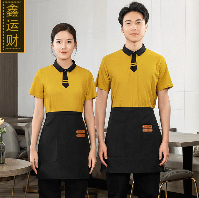 เสื้อฟอร์มพนักงานร้านอาหารกาแฟโรงแรม แขนสั้น สีภาพ M-6XL F6706003 เสื้อ ** ขั้นต่ำ 2 ตัว