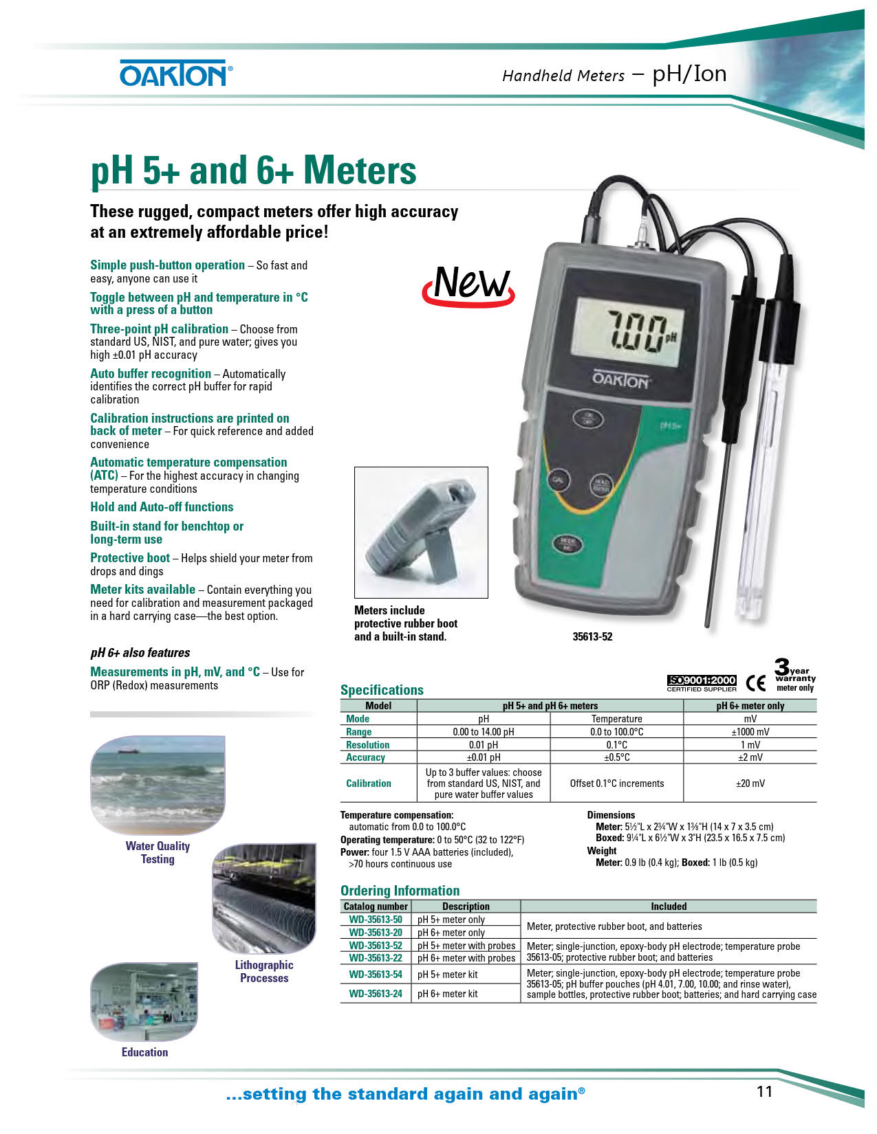 Oakton รุ่นWD-35613-50เครื่องวัดค่าความเป็นกรดด่างแบบพกพา(แยกโพรบ),Handheld pH Meter only,pH Range:0.00～14.00pH