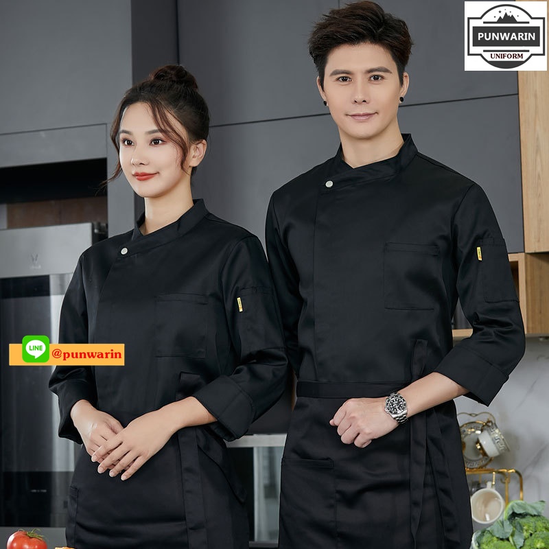 เสื้อเชฟ เสื้อพ่อครัว เสื้อแม่ครัว เสื้อพนักงานทำอาหาร เสื้อกุ๊ก แขนยาวและสั้น ภาพ M-4XL C6602003 เสื้อ+เปื้อน **2 ตัวขึ้นไป