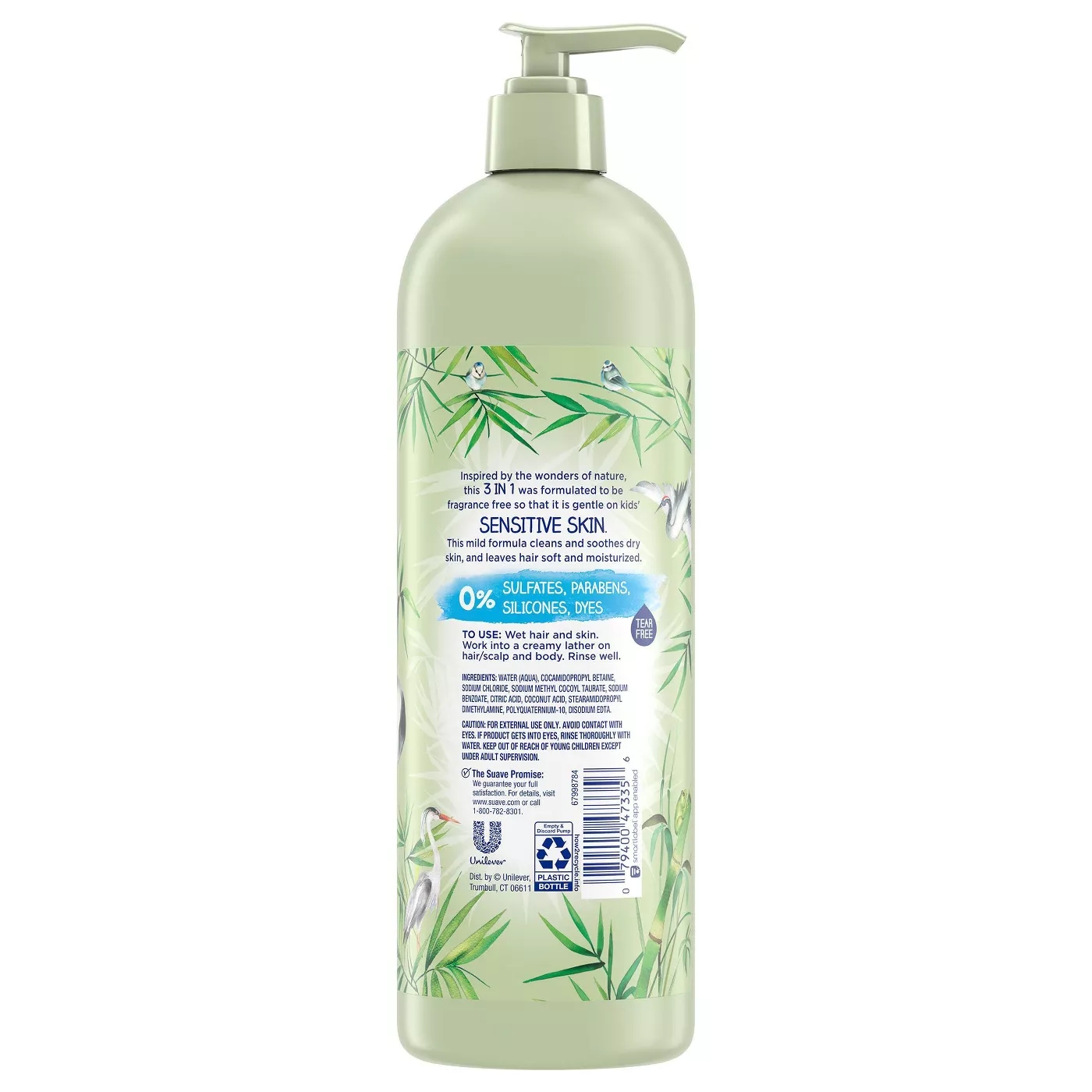 ใหม่ล่าสุด 🎉สูตรผิวบอบบาง ธรรมชาติ 100% แชมพู+ครีมนวดผม+ครีมอาบน้ำสำหรับเด็ก สูตรธรรมชาติ อ่อนโยนสำหรับเด็ก Suave Kids' 100% Natural Fragrance Free For Sensitive Skin (ไม่มีกลิ่น) 3-in-1 Shampoo + Conditioner & Body Wash - 20 fl oz