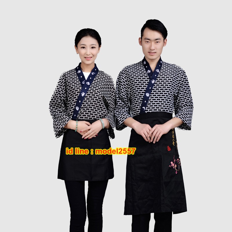 F6103011 ชุดผ้าฝ้ายซูชิกิโมโนสไตร์ญี่ปุ่น สำหรับห้องอาหารญี่ปุ่นเกาหลี เสื้อพนักงานต้อนรับ F6103011 ตัว