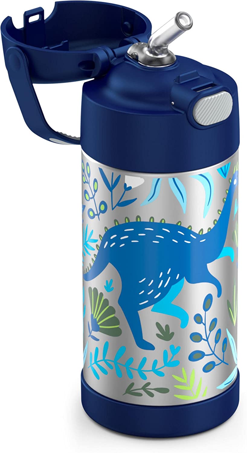 กระติกดูดน้ำแตนเลสหุ้มฉนวนสุญญากาศยี่ห้อ Thermos ของแท้ขนาด 12 ออนซ์ ลาย Dinosaur Kingdom ราคา 990 - บาท