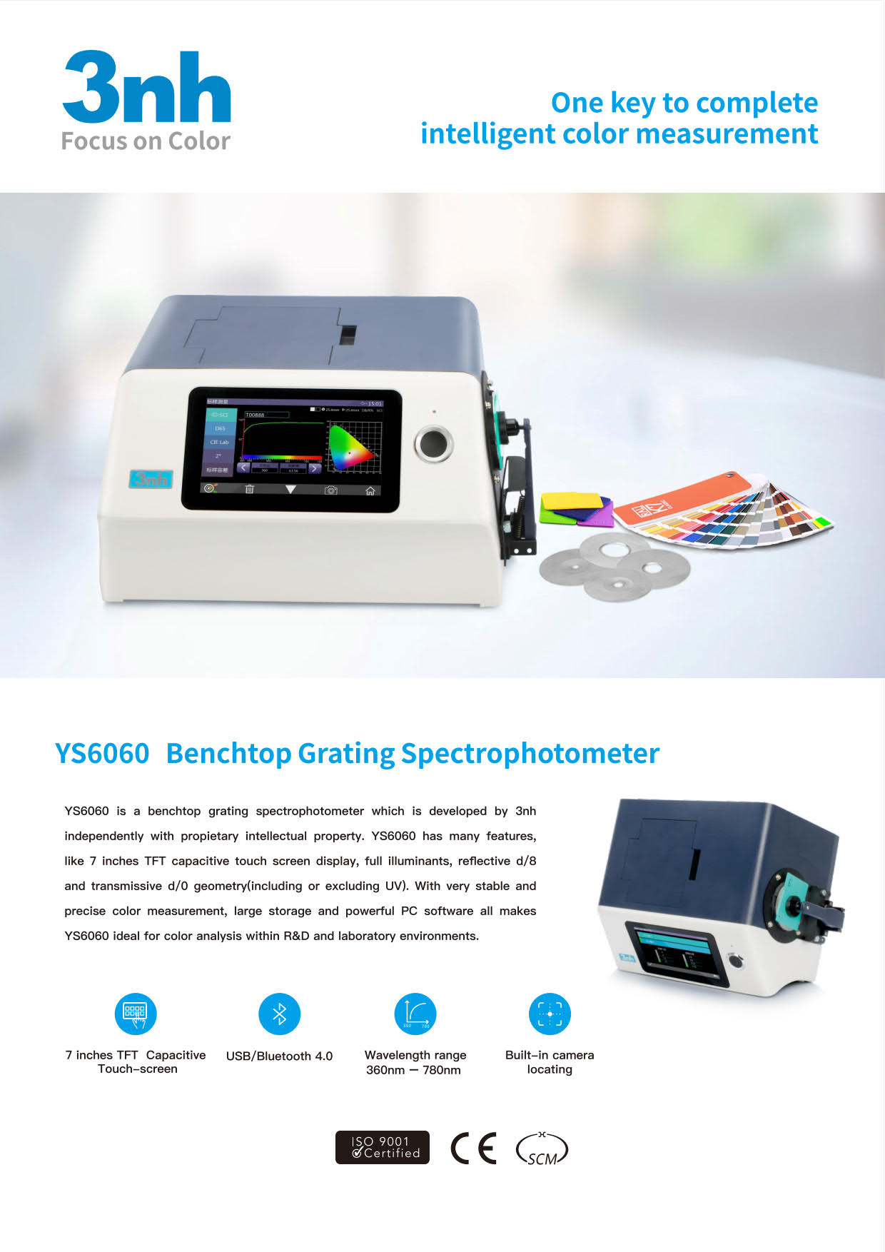 3nh รุ่นYS6060เครื่องวัดสีเเบบตั้งโต๊ะBenchtop Spectrophotometer/4Aperture:Ø25.4,Ø15,Ø8,Ø4mm(Wavelength Range360~780nm:10nm)