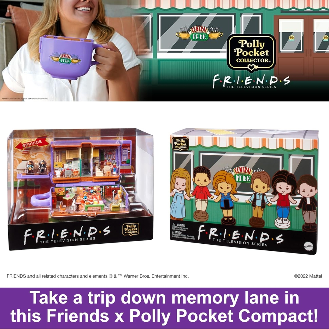 นำเข้า 🇺🇸 "เปิดฉากความทรงจำใน Central Perk! 🖼️ Polly Pocket Friends Compact ชุดนี้มีครบ! ตุ๊กตาจิ๋ว 6 ตัว พร้อมอุปกรณ์เสริม 9 ชิ้นที่ทำมาเพื่อ Recreate ฉากเด็ด ๆ