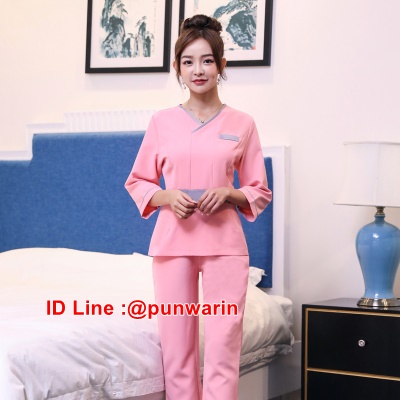 ชุดพนักงานนวดสปา ชุดพนักงานเสริมสวย ชุดทำงาน ชุดสูท ชมพู S-3XL S6306001 ชุด
