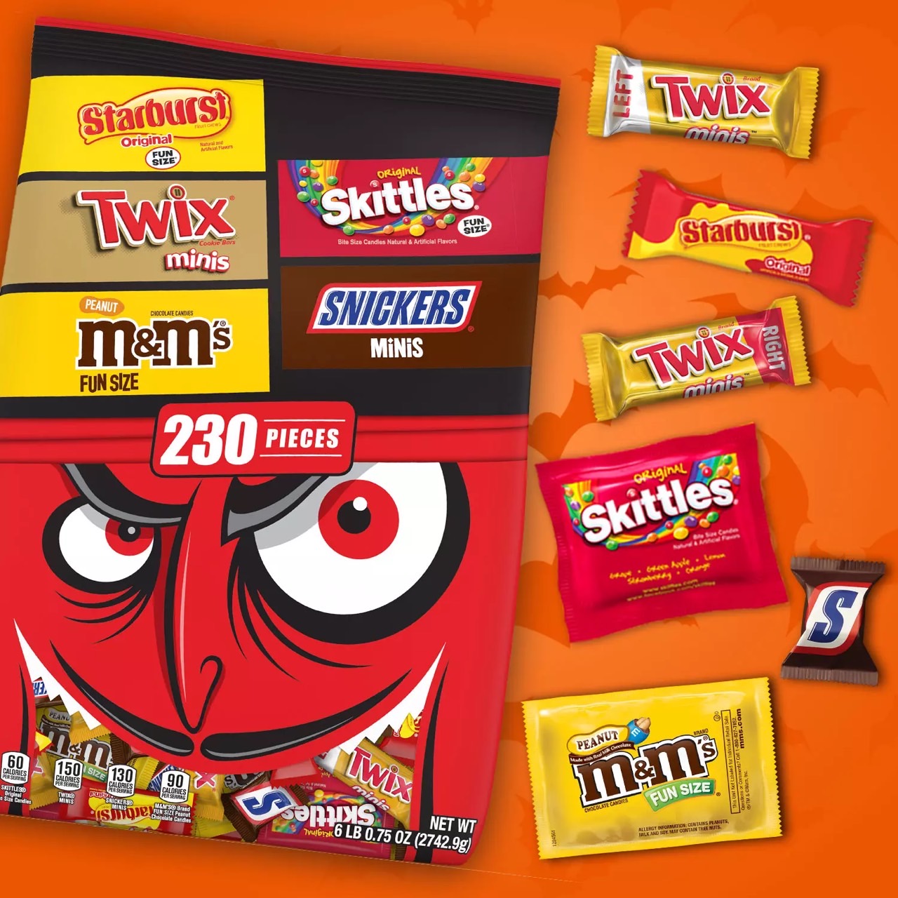 นำเข้า🇺🇸 Halloween treats 🎃👻 M&M's, Snickers, Skittles, Starburst & Twix Bulk Halloween Candy (230 ชิ้น.) ราคา 1,990 บาท