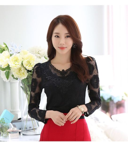 RP5911044 เสื้อลูกไม้เกาหลีสวยหวาน คอวีแขนยาว (พรีออเดอร์) RP5911044 ตัว