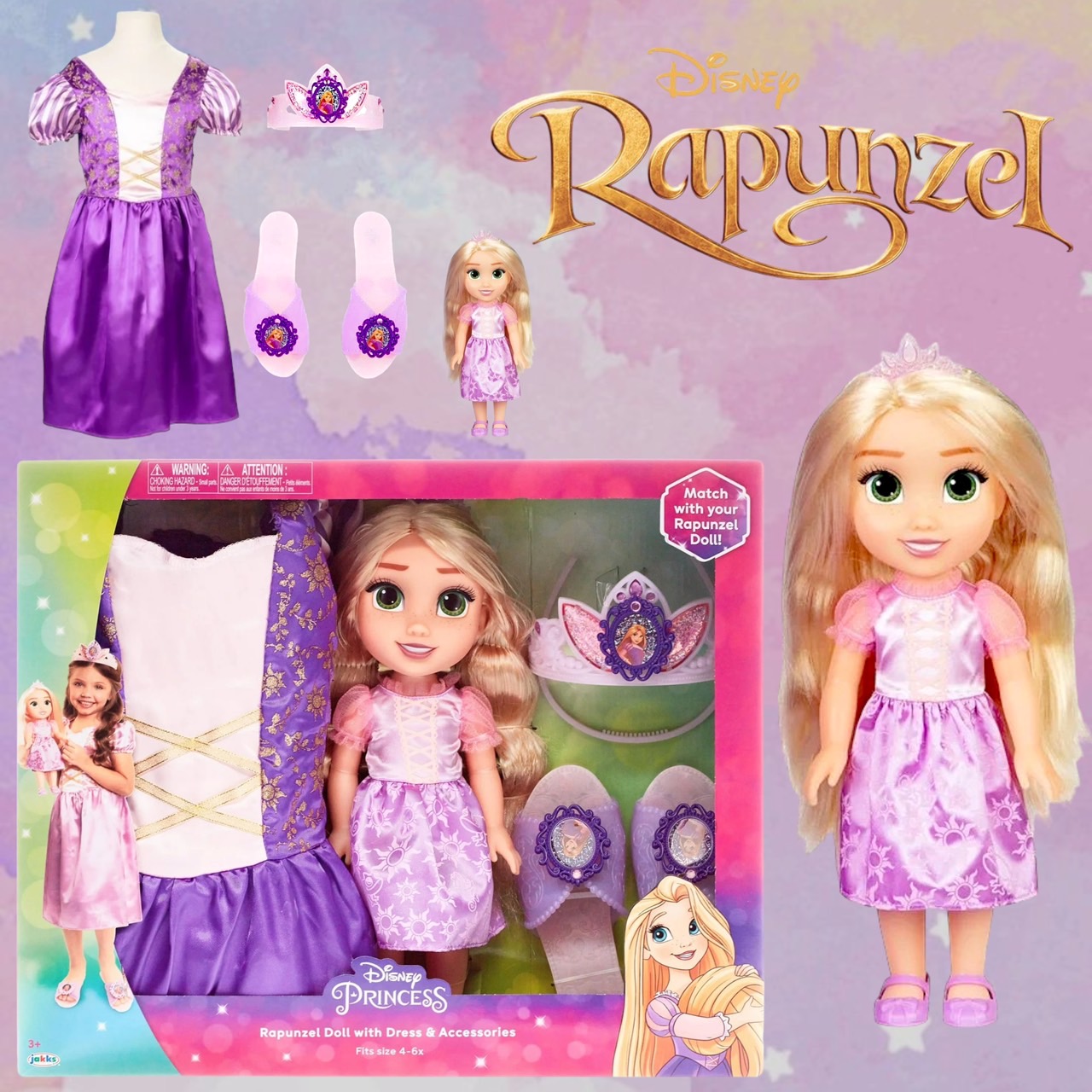 นำเข้า🇺🇸 ชุดเซ็ทเจ้าหญิงราพันเซลพร้อมตุ๊กตาDisney Princess Rapunzel 15 inch Toddler Doll , ราคา 1,690 บาท