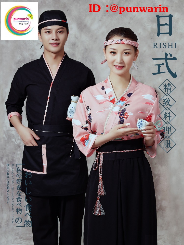 ชุดผ้าฝ้ายซูชิกิโมโนสไตร์ญี่ปุ่น สำหรับห้องอาหารญี่ปุ่นเกาหลี เสื้อพนักงานต้อนรับ สีภาพ S M L XL XXL F6402004 เสื้อตัวเดียว