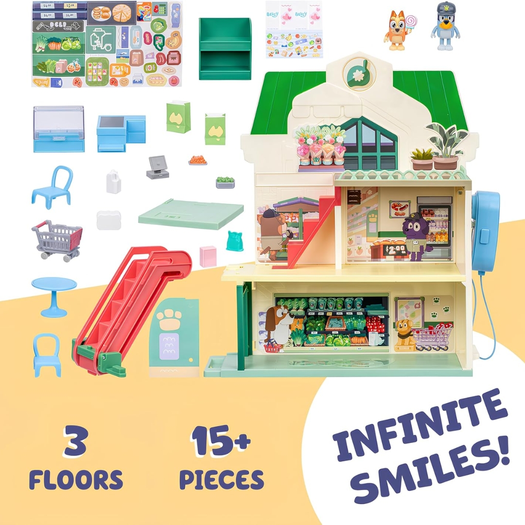 นำเข้า 🇺🇸 💙🧡 Bluey Supermarket Play Set พา Bluey และผองเพื่อนมาสนุกกับการซื้อของ ครบชุด และสินค้าจำลองน่ารักๆ ให้ลูกของคุณ