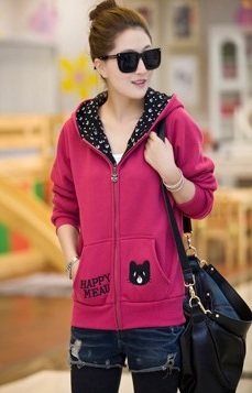 CW5705006 เสื้อกันหนาว มีฮูดแต่งลายจุด ซิปหน้า อบอุ่นมาก CW5705006 ตัว